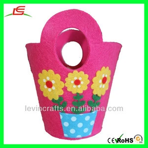 Pink Felt Pail with Yellow Sunflowers in a Blue Polka-Dotted Pot Felt Crafts