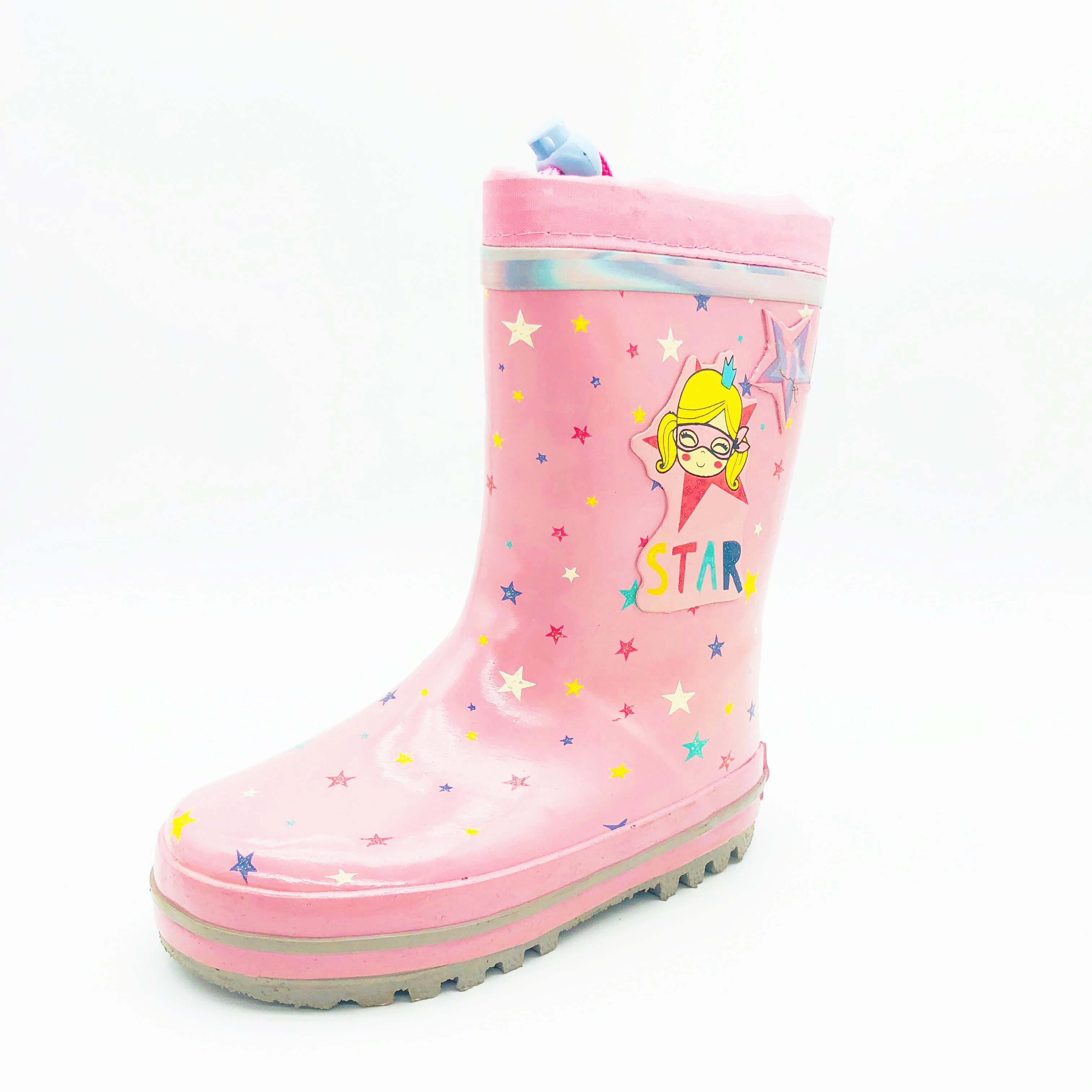 Pink Toddler Girls Printing Anti-slip Waterproof Kids Wellies Rubber Rain Boots