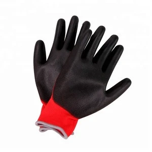 Popular Products 2018 GMG Red Polyester Black Safety Garden PU Work Gloves