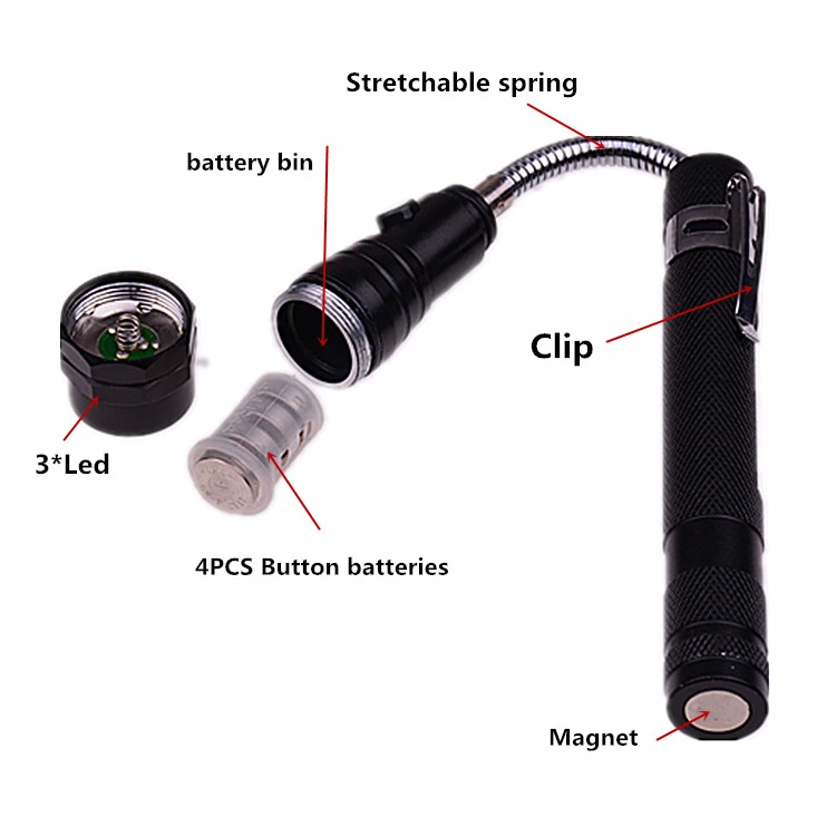 Portable Extendable Telescopic Aluminum Magnetic Pick up Torch,pick up Tool lamp Light Led Flexible Flashlight