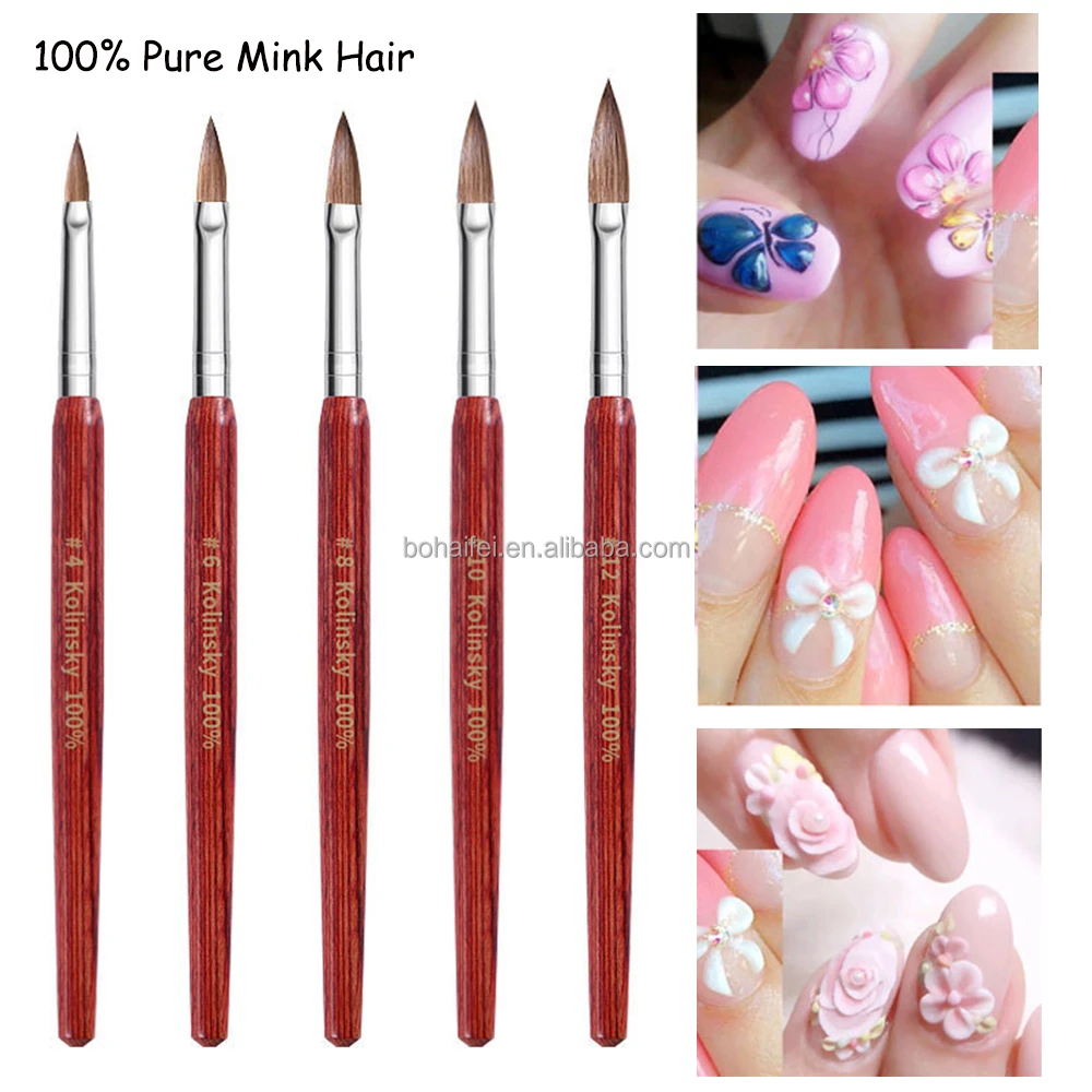 Professional 100% Pure Mink Hair Wood Handle Nail Art Brush Manicure Nail Extension Acrylic Brush