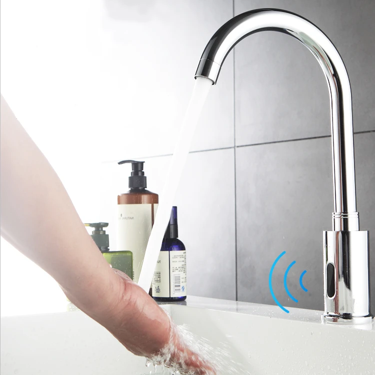 Public use Brass AC Hot Cold Water deck-mounted automatic wash basin sensor faucet Faucet Water Tap