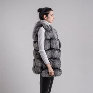 QC8046 women winter fur coat real fox fur vest hot sale fashion fur waistcoat