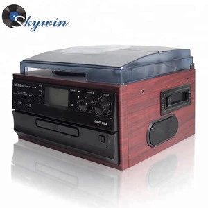 Retro Vintage Wooden Phonograph Turntable CD Record Cassette Radio Player