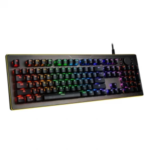 RGB Mechanical Gaming Keyboard Multimedia Colorful LED 104 Keys Full Anti-Ghost Aluminium Panel With Knob