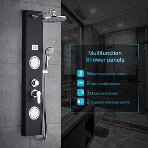 ROVATE Amazon Hot Sales Multi-function Massage System with Temperature Display Rainfall shower Panel, Black