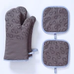 Silicone Printed Oven Mitt & Pot Holder 4 Piece Set Cotton Gray Oven Mitts