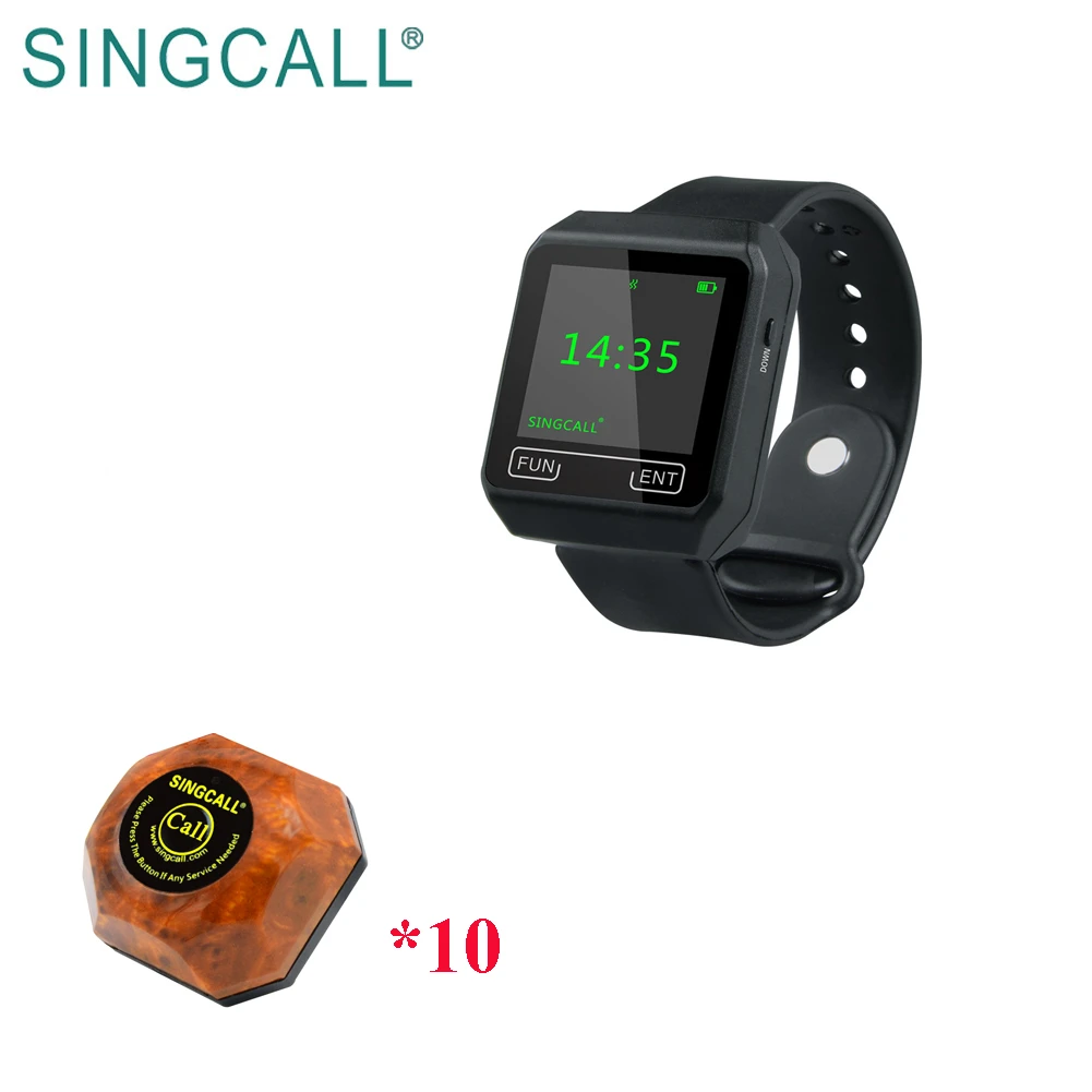 SINGCALL wireless restaurant waiter call button and wrist watch pager
