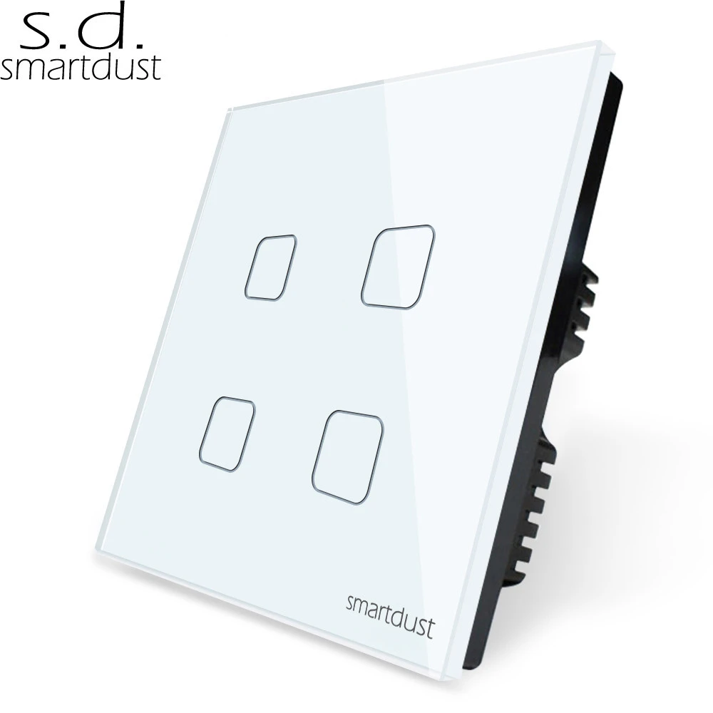 Smartdust UK Tempered Glass Panel Tuya SmartLife Wifi Lighting Wall Touch Smart Switch 4 Gang Switch