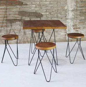 Solid Wood Metal Industrial Restaurant Table Set Furniture