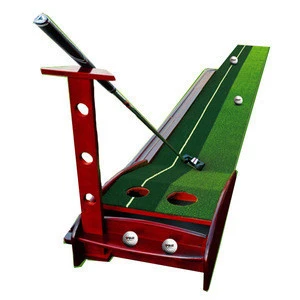 Solid Wooden indoor Mini practice golf putting Mat with Two hole with Ball Auto Return
