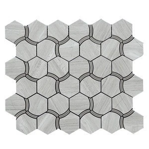 Special Hexagon Waterjet Wooden Gray Marble Mosaic