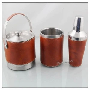 Stainless Steel Bar Set with Leather