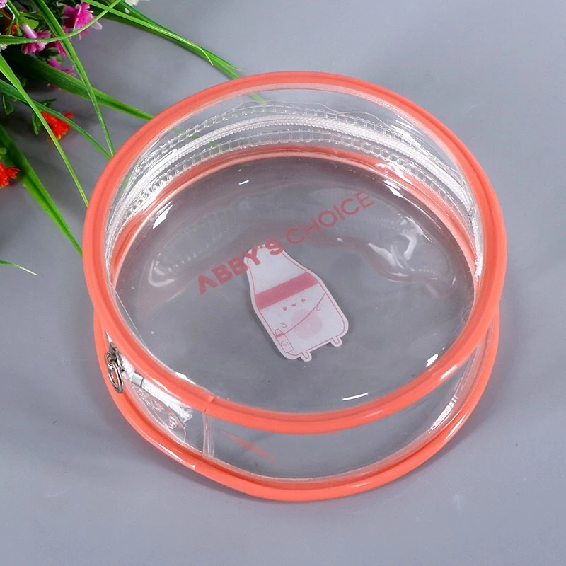 Stylish round transparent waterproof PVC zipper cosmetic bag
