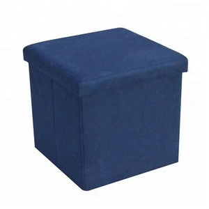 Suede One Seat Cube Foldable Storage Ottoman Stool with Lid Cover