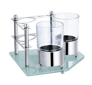 SUS304 stainless steel desktop toothbrush and toothpaste holder bathroom double tumbler holder