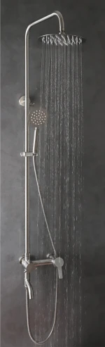 SUS304 Wall Mounted Round Bathroom Shower Faucet Mixer Systems Exposed Rain Shower Set with Handshower and Adjustable Slide Bar