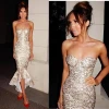 Sweetheart tube fashion design long party Sexy ropa mujer sequin Celebrity Evening bandage mermaid gold embroidered Party dress