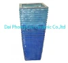 Tall square blue and light green color ceramic handmade glazed flower pot pottery planters