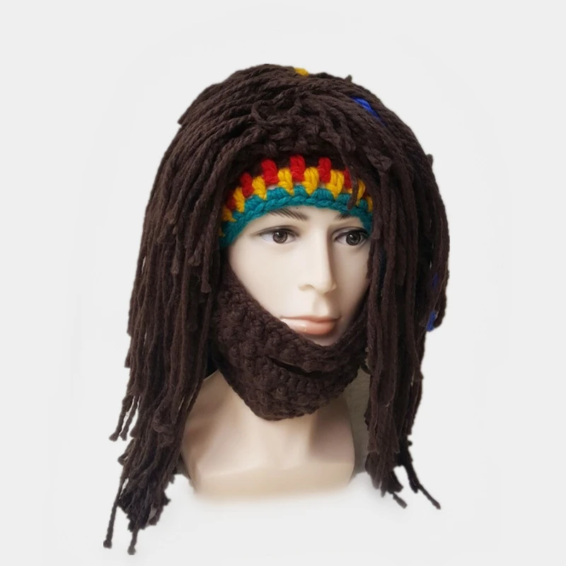Thick Braids Wig Beard Rasta Jamaica Reggae Beanie Hat Handmade Crocheted Gorro Winter Halloween Costume Funny Dreadlocks Gifts