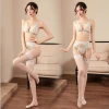 Three point bra t-pants silk stockings suit lace perspective sexy womens underwear