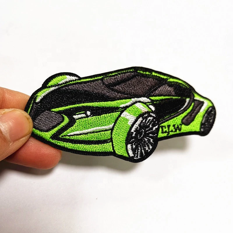 Twill Fabric Laser Cut Border Custom Embroidered Cars Patches, Bus Logo Iron On embroidery patches