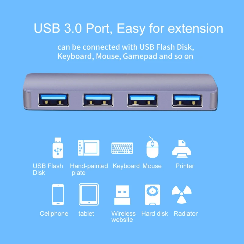 Ultra slim portable 4 usb ports  multi 3.0 usb hub , keyboard mouse phone flash drive data charging usb splitter for computer