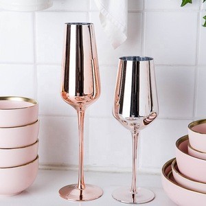 Unique Luxury Custom Fancy Round Handmade Electroplated Crystal Glitter Rose Gold Colored Wine Glass