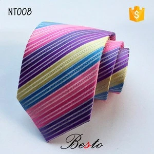 Wedding fashion colorful rainbow polyester silk neck tie for men