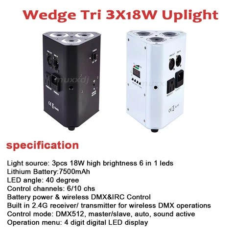 Wedding Uplight 3x18w RGBWA+UV  6in1 led par light wireless battery & Remote Control wedge uplight for dj