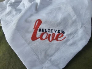 100% White Linen Embroidered Napkins Set BELIEVE IN LOVE Washable Napkin for Home Weddings Holidays Restaurants Airplanes