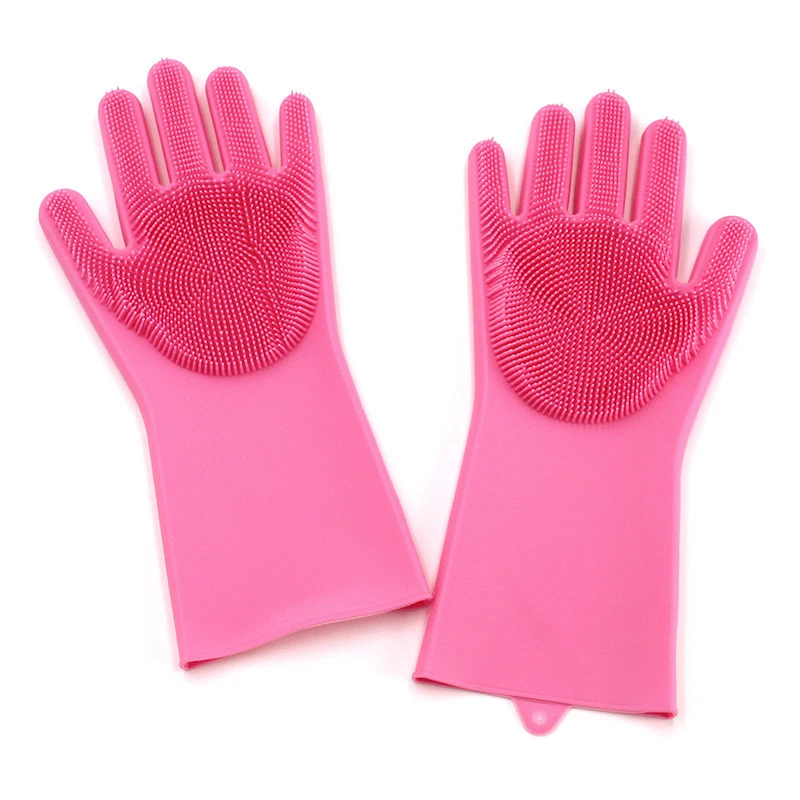 Wholesale Anti- Slip  Cleaning Tools Household Silicone Waterproof Kitchen Cleaning Gloves with wash scrubber
