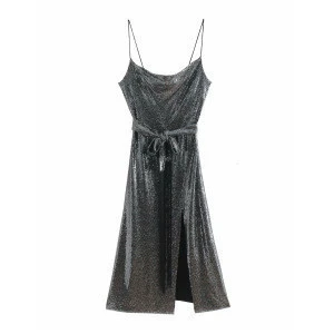 Wholesale Black Shimmer Party Club Dress Women sequin dress with Tie Up Belt