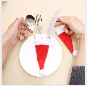 Wholesale Christmas Decorations Hats, Non-woven Cloth Knife And Fork Sets Christmas Bottle Decoration/