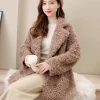 Wholesale customized sheep shearing particles lamb wool coat womens mid-length loose fur coat new