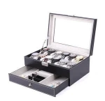 Wholesale Fantastic Double Layer Watch Organizer Case Premium Adjustable Watch winder Organizer Box With Drawer