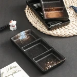 Wholesale japanese restaurant soy sauce dish ceramic three grid plate dish porcelain