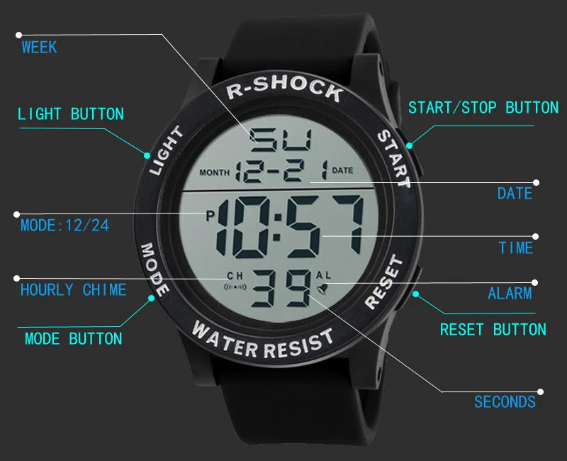 wholesale multi-function water silicone men alarm LED sport digital watch
