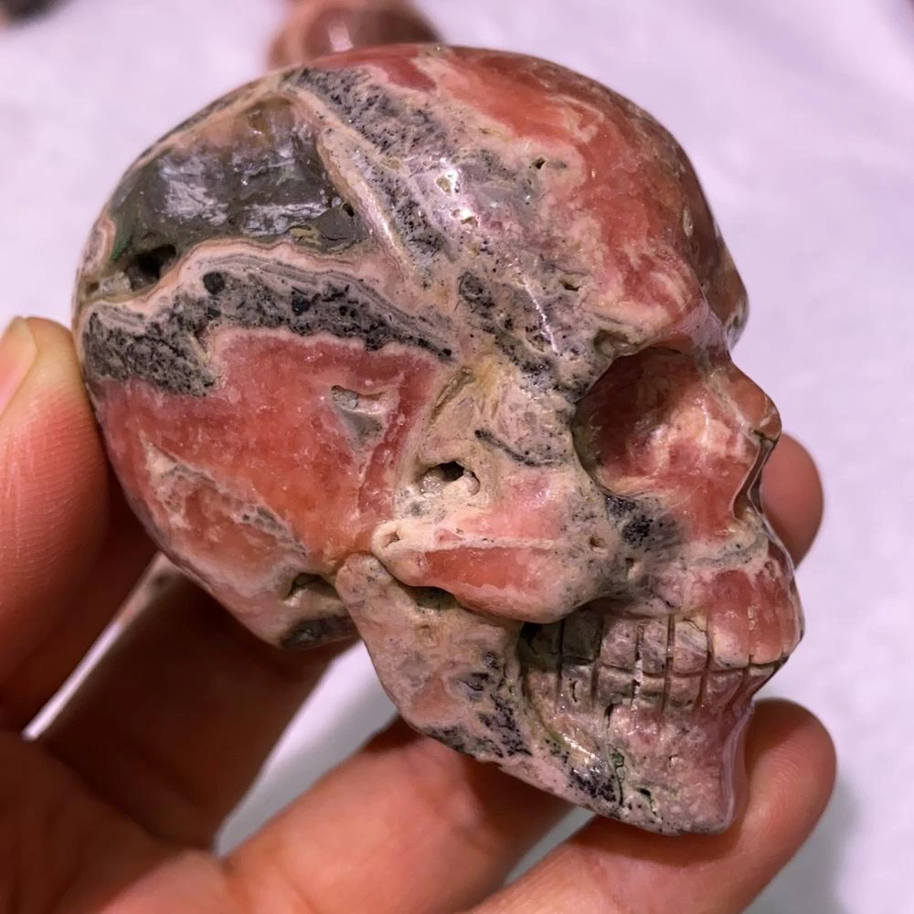 Wholesale Natural  Crystals Rhodochrosite Skulls Hand Carved Craft Semiprecious Crystals Healing Stones