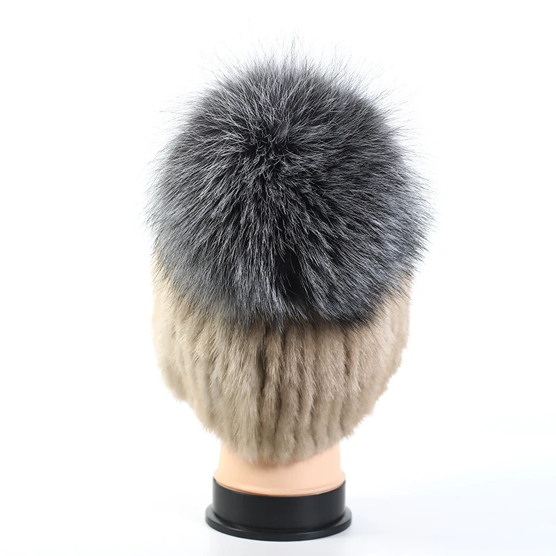 Wholesale natural mink knitted hats, fashion warm winter hats