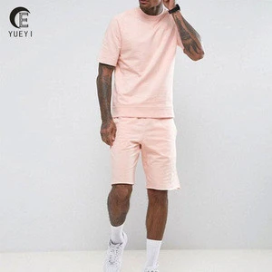 wholesale street wear 100 cotton french terry sweat jooger shorts in pink for men