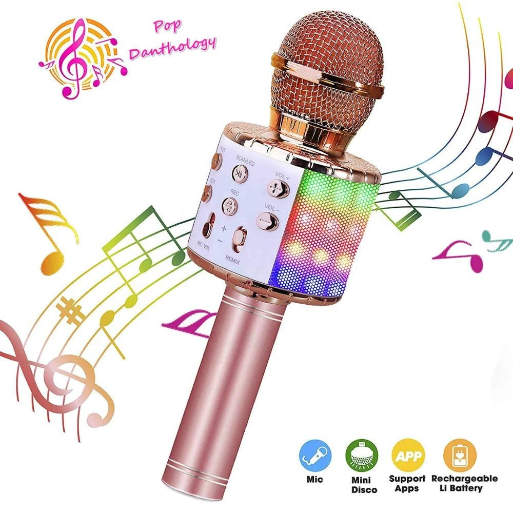 Wireless Bluetooth Karaoke Microphone with Controllable LED Lights Portable Handheld Karaoke Speaker Machine Christmas Birthday