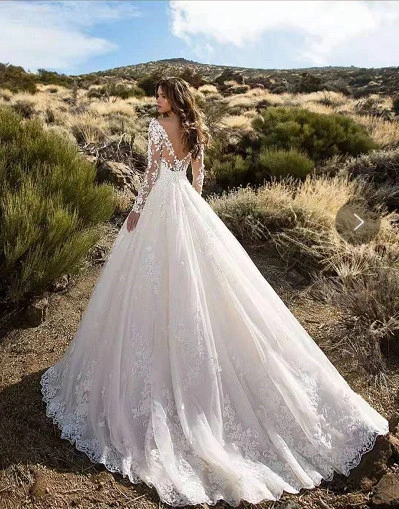 Woman&#x27;s Long Dress Fairy Long Sleeve One Shoulder Bride wedding dress mermaid
