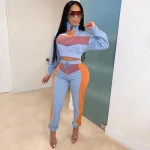 Women's Casual Autumn and Winter Sports Suit Contrasting Color Two-Piece Long Sleeve