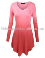 Womens modern dance wear long sleeve gradient hang dye dancewear v neck stage training dress for dancing