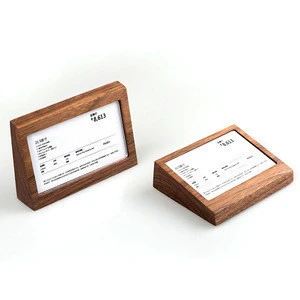 Wood Tabletop Card Display Rack Wooden Base Sign Holder Price Tag Holders with Clear Acrylic