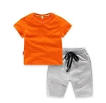 X84279B New Arrival Plain Design Boys Summer Set Blank T-Shirt + Short Boy Clothing Sets Toddler Kids Clothes Set