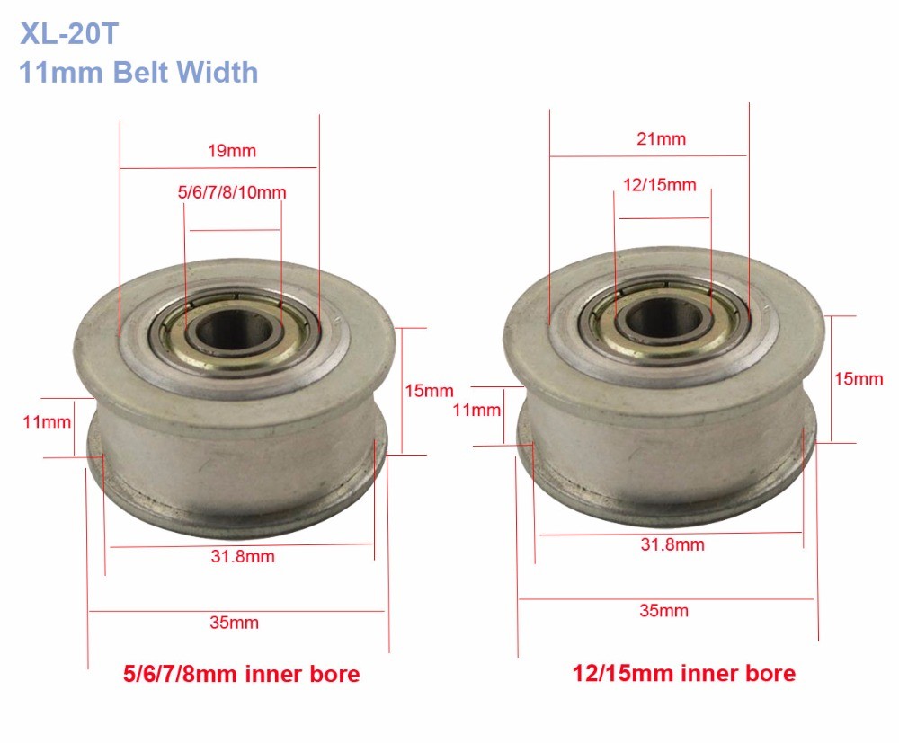 XL 20T Timing Belt Idler Pulley Without Teeth 5/6/7/8/10/12/15mm Bore Idle Pulley Gear 11mm Belt Width Bearing Synchronous Wheel