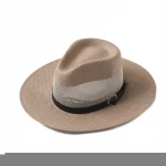 Yiwu men flat brim breathable leather band summer sun hat mexican panama paper straw hat