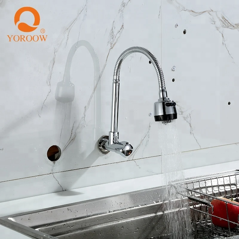 YOROOW good quality wall mounted kitchen faucet brass body torneira cozinha cold water chrome plated kitchen sink tap